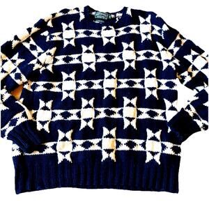VTG Polo Country Ralph Lauren Hand Knit Wool Sweater XL Navajo Star Quilt 90s